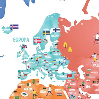 Imagem de Adesivo de Parede Infantil Mapa Mundi Futebol - Copa do Mundo para quarto meninos