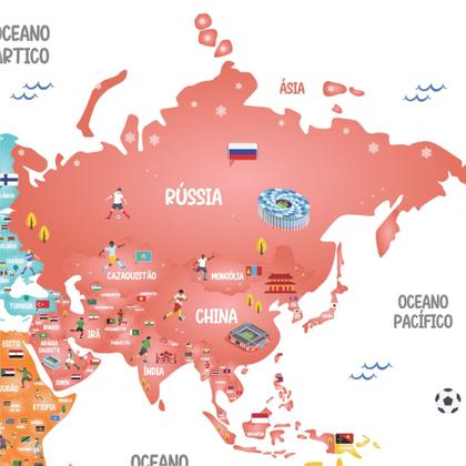 Imagem de Adesivo de Parede Infantil Mapa Mundi Futebol - Copa do Mundo para quarto meninos