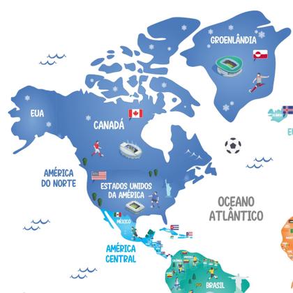 Imagem de Adesivo de Parede Infantil Mapa Mundi Futebol - Copa do Mundo para quarto meninos