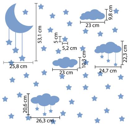 Imagem de Adesivo de Parede Infantil Nuvens Lua e Estrelas Azul