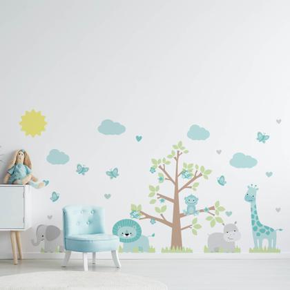 Imagem de Adesivo de Parede Infantil para Quarto Safari Azul Turquesa