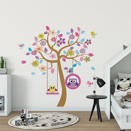 Imagem de Adesivo de Parede Infantil Quarto de Menina Arvore Coruja