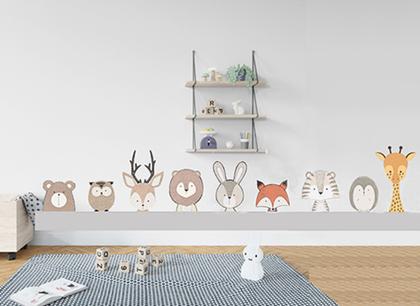 Imagem de Adesivo de Parede Infantil Safari Animado com leão, girafa, raposa em tons de cinza
