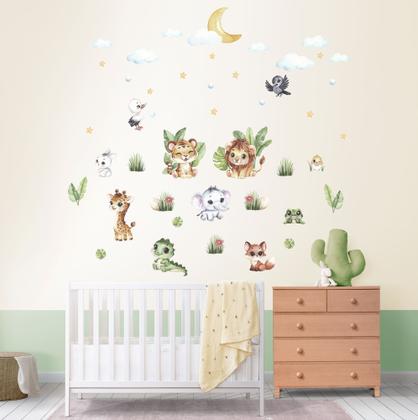 Imagem de Adesivo de Parede Infantil Savana em Aquarela - Safari com Bichinhos quarto bebês e crianças