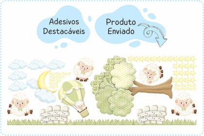 Imagem de adesivo de parede ovelhas balão fazendinha verde arvore