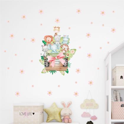 Imagem de Adesivo De Parede Safari Menina Bebê Infantil Flores Quarto