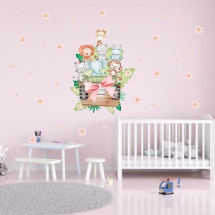 Imagem de Adesivo De Parede Safari Menina Bebê Infantil Flores Quarto