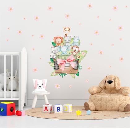 Imagem de Adesivo De Parede Safari Menina Bebê Infantil Flores Quarto