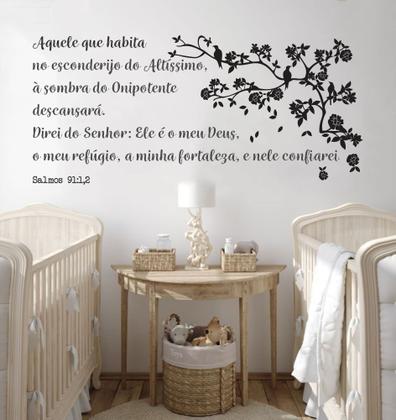 Imagem de Adesivo de Parede Salmo 91 Bíblia Galho Arvore e Flores Decoração Quarto Sala Igreja
