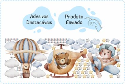 Imagem de Adesivo de Parede Urso Aviador Boho Aviões e Balões decoração Infantil