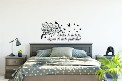 Imagem de Adesivo Decorativo Frase Antes De Tudo Fé Borboletas Gratidão Motivação 