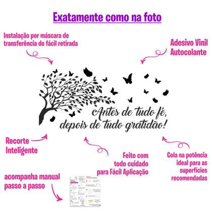 Imagem de Adesivo Decorativo Frase Antes De Tudo Fé Borboletas Gratidão Motivação 