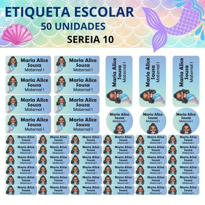 Imagem de Adesivo Etiqueta Escolar Personalizado Vinil Sereia 50UN