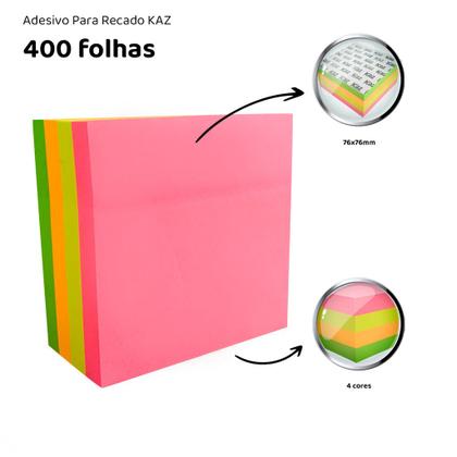 Imagem de Adesivo p/ Recado Post-it Neon 76x76 c/ 400 Folhas