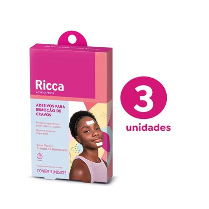 Imagem de Adesivo para Remoção de Cravos Testa Queixo Acne Defense Ricca com 3un