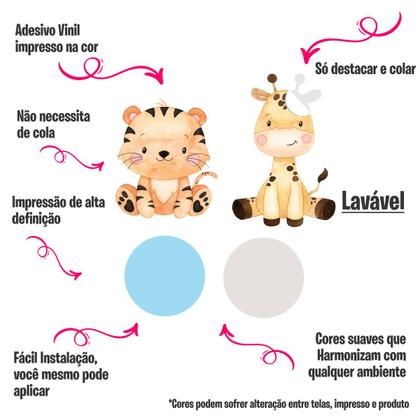 Imagem de Adesivo Parede Bichinhos Infantil Safari Quarto Bebê Cor Azul Paste Fácil Aplicação