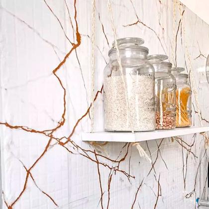 Imagem de Adesivo Revestimento Mármore Calacatta Oro Brilho Impermeável Pia Cozinha Banheiro 4m X 60cm