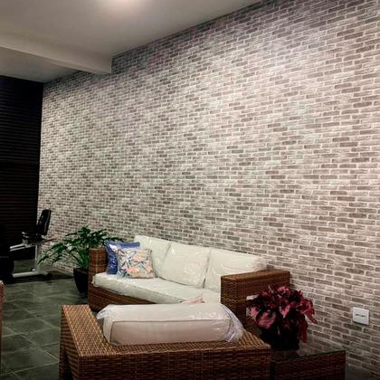 Imagem de Adesivo Vinil Tijolinho 3D Cinza Escuro Autocolante Para Parede Quarto Sala Cozinha Decorativo