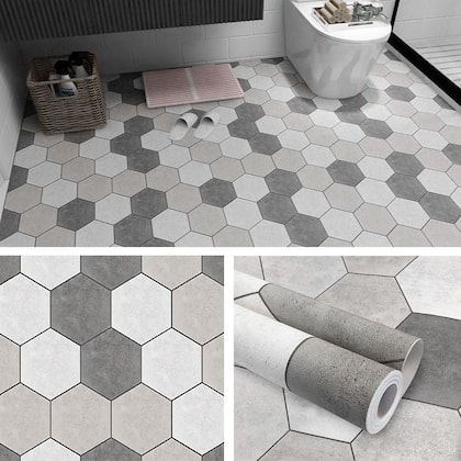 Imagem de Adesivo Vinilico Lavavel para Piso Texturizado Hexágono Cinza