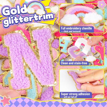 Imagem de Adesivos autoadesivos para letras de chenille para mochilas: Funcolor