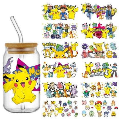 Imagem de Adesivos De Copo 3D Pokémon De Vidro Libby De 16 Onças Para Crianças UV DTF Decalques À Prova D'água