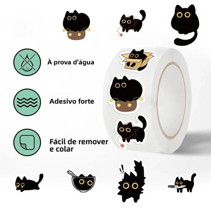 Imagem de Adesivos De Gato Preto 500PCS Dez Padrões DIY Decorações Para Bagagem Skateboard Copo De Água