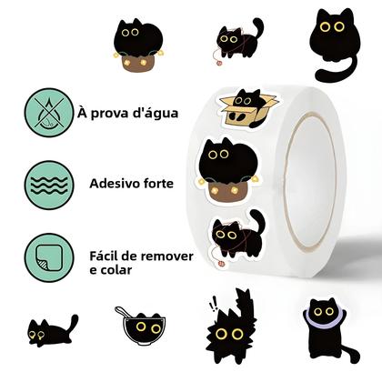 Imagem de Adesivos De Gato Preto Fofo Em Estilo Cartoon, 500pcs, Decorações Em PVC Para Laptop, Brindes E