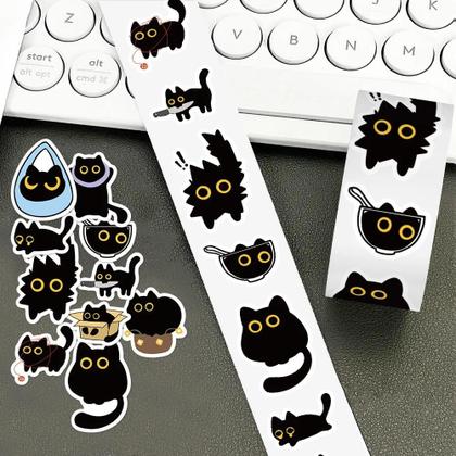 Imagem de Adesivos De Gato Preto Fofo Em Estilo Cartoon, 500pcs, Decorações Em PVC Para Laptop, Brindes E