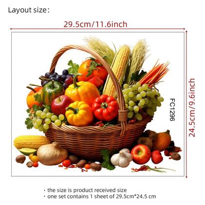 Imagem de Adesivos de parede Cesta de frutas em PVC vegetal colorido 29,5 x 24,5 cm