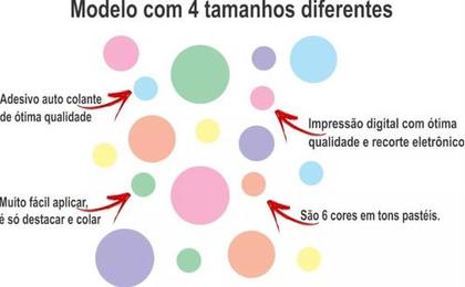 Imagem de Adesivos De Parede Infantil Bolinha 62uni Tons Pastéis 4 Tam