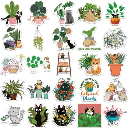 Imagem de Adesivos de vinil para gatos e plantas, grafite impermeável, 50 unidades