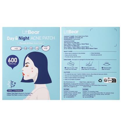 Imagem de Adesivos para acne e espinhas LitBear 600, hidrocolóide diurno/noturno, 5 tamanhos