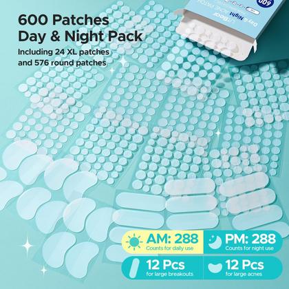 Imagem de Adesivos para acne e espinhas LitBear 600, hidrocolóide diurno/noturno, 5 tamanhos