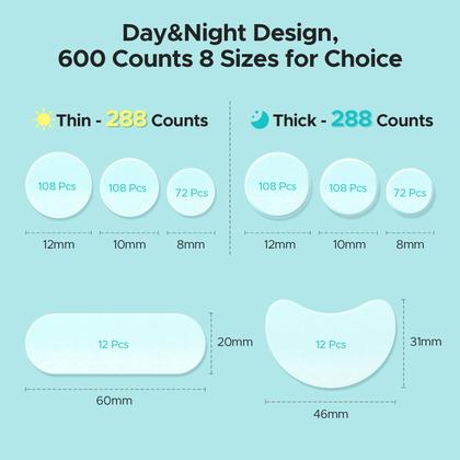 Imagem de Adesivos para acne e espinhas LitBear 600, hidrocolóide diurno/noturno, 5 tamanhos