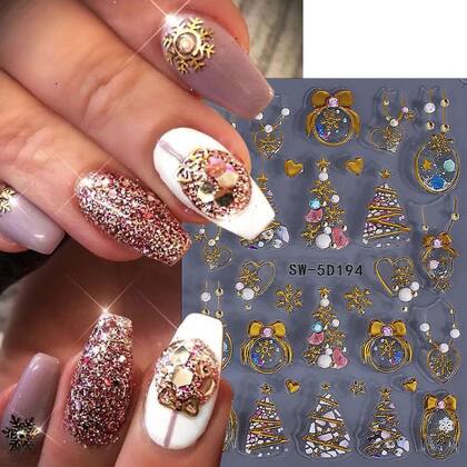 Imagem de Adesivos para Unhas BMKKOT 5D em Relevo com Design de Natal 3 Unidades