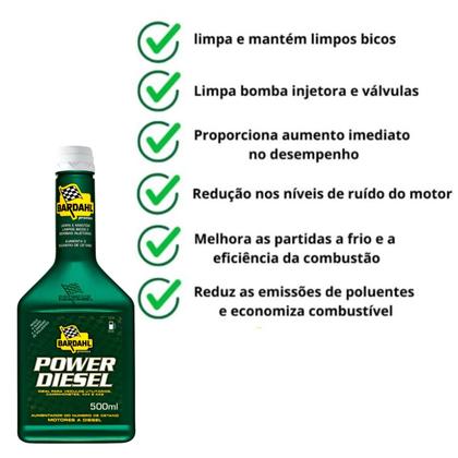 Imagem de Aditivo Bardahl Power Diesel Limpa Bicos Injetores Tratamento Combustível Diesel Limpeza Sistema Injeção Redução Fumaça Desempenho Motor