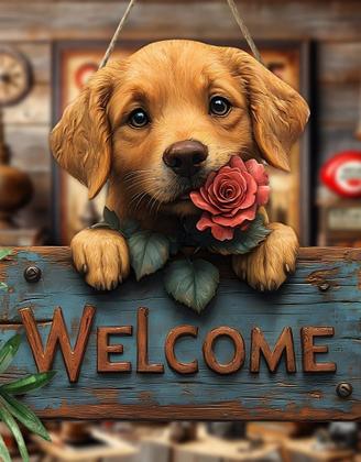 Imagem de Adorno Placa Madeira Decoração Enfeite 2D Golden Retriever