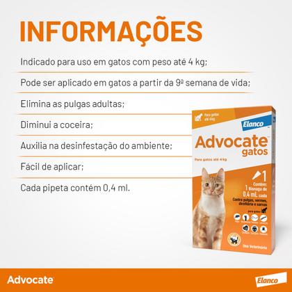 Imagem de Advocate Antipulgas Bayer para Gatos de até 4 Kg - 0,4 mL