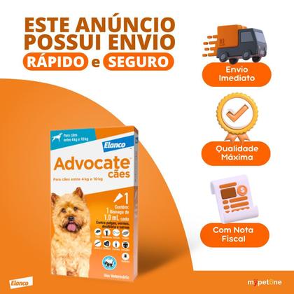 Imagem de Advocate Elanco 1,0 mL para Cães de 4 Kg até 10 Kg - 1 Bisnaga