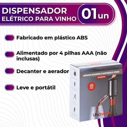 Imagem de Aerador Decanter e Dispenser Automático à Pilha em ABS para Vinho Uny Home