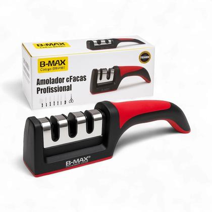 Imagem de Afiador Amolador De Facas 3 Opções Manual Inox Cor Preto Preto Com Vermelho
