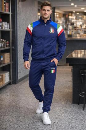 Imagem de Agasalho Jaqueta Conjunto Calça Masculino Inverno Frio Europeu Copa Seleção Itália