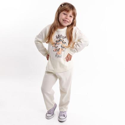 Imagem de Agassalho Em Plush Off White Feminino Infantis Juvenil Conjunto Calças e Blusas