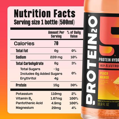 Imagem de Água com infusão de proteína Protein2O Peach Mango 500 ml (pacote com 12)