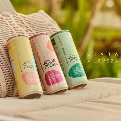 Imagem de Água Mineral Saborizada Com Gás Aromatizada Fruki Água Da Pedra Lata 24x350ml