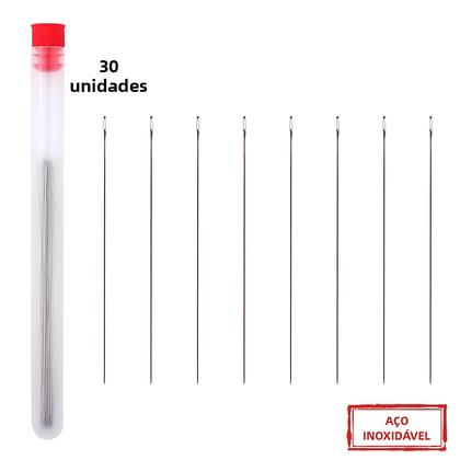 Imagem de Agulhas para Miçangas de Aço Inoxidável (8cm e 10cm) - Kit com 30 Peças para Joias