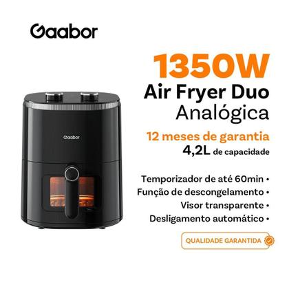 Imagem de Air Fryer 4,2L Gaabor Duo Analógica 1500W Fritadeira Sem Óleo Antiaderente Preta
