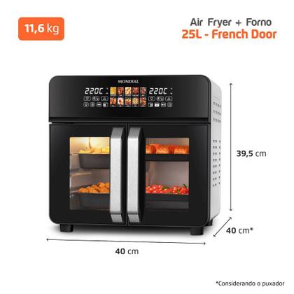 Imagem de Air Fryer Forno 25L French Door Mondial Preto Inox 2000W AFDO25LFD