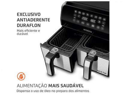 Imagem de Air Fryer Mondial Dual Duplo Cesto Preta 8L com Timer AFD-01-BI