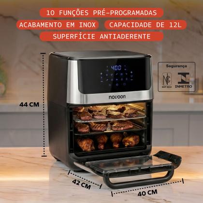 Imagem de Air Fryer Oven 12L Novoon 4 em 1 Digital com Vidro Grande Capacidade Forno Fritadeira 1800W 110 220V